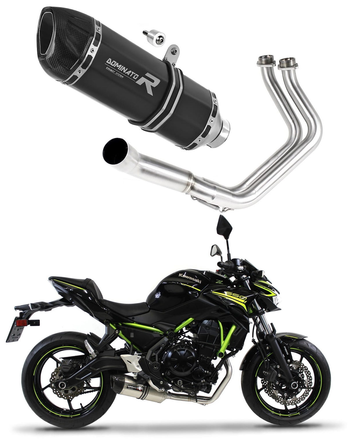 Kawasaki Z650 2017 - 2023 Full Exhaust System Collector Silencer HP1 BLACK + dB killer medium 20 m.