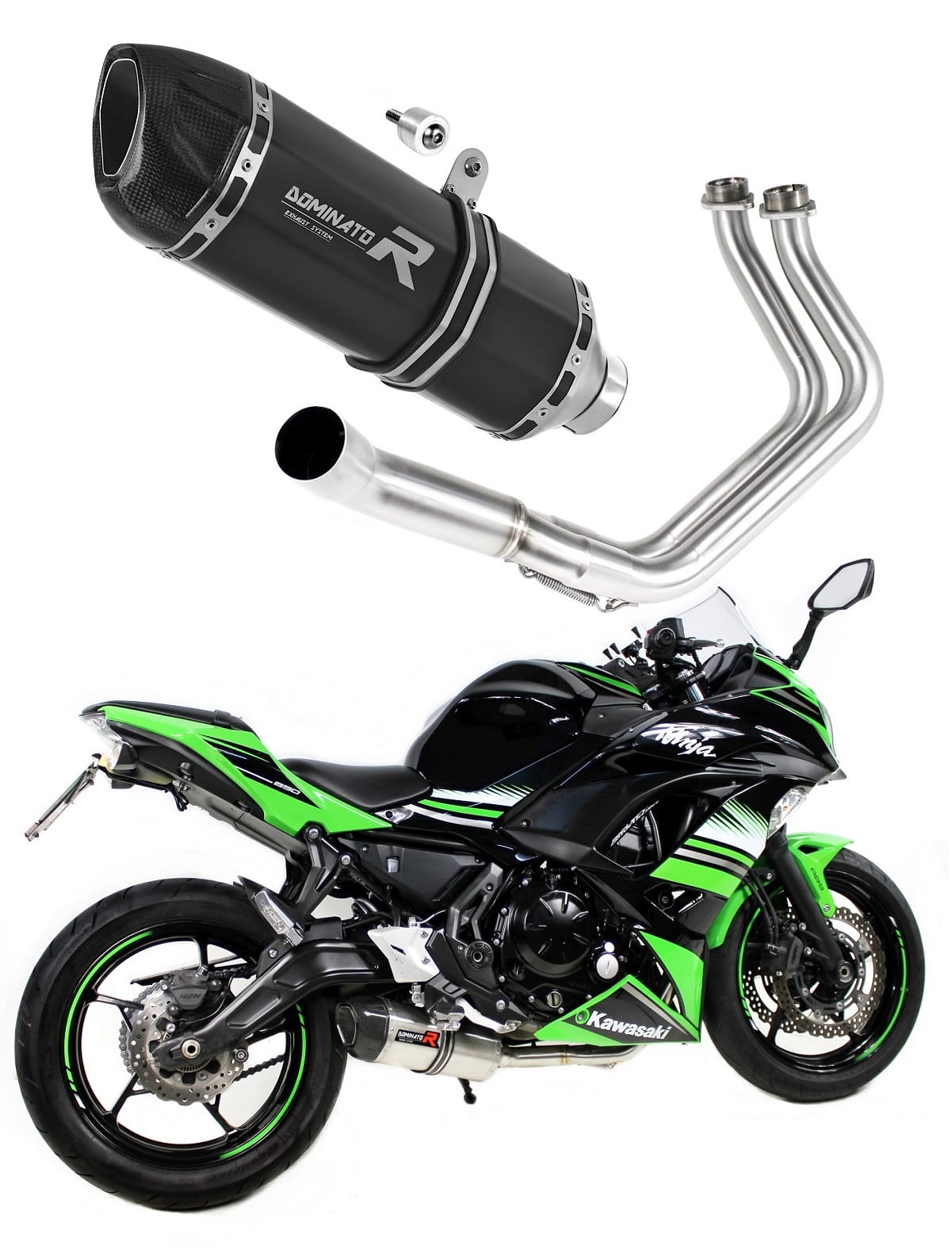 Kawasaki NINJA 650 2017 - 2022 Full Exhaust System Collector Silencer HP1 BLACK + dB killer medium 20 m.