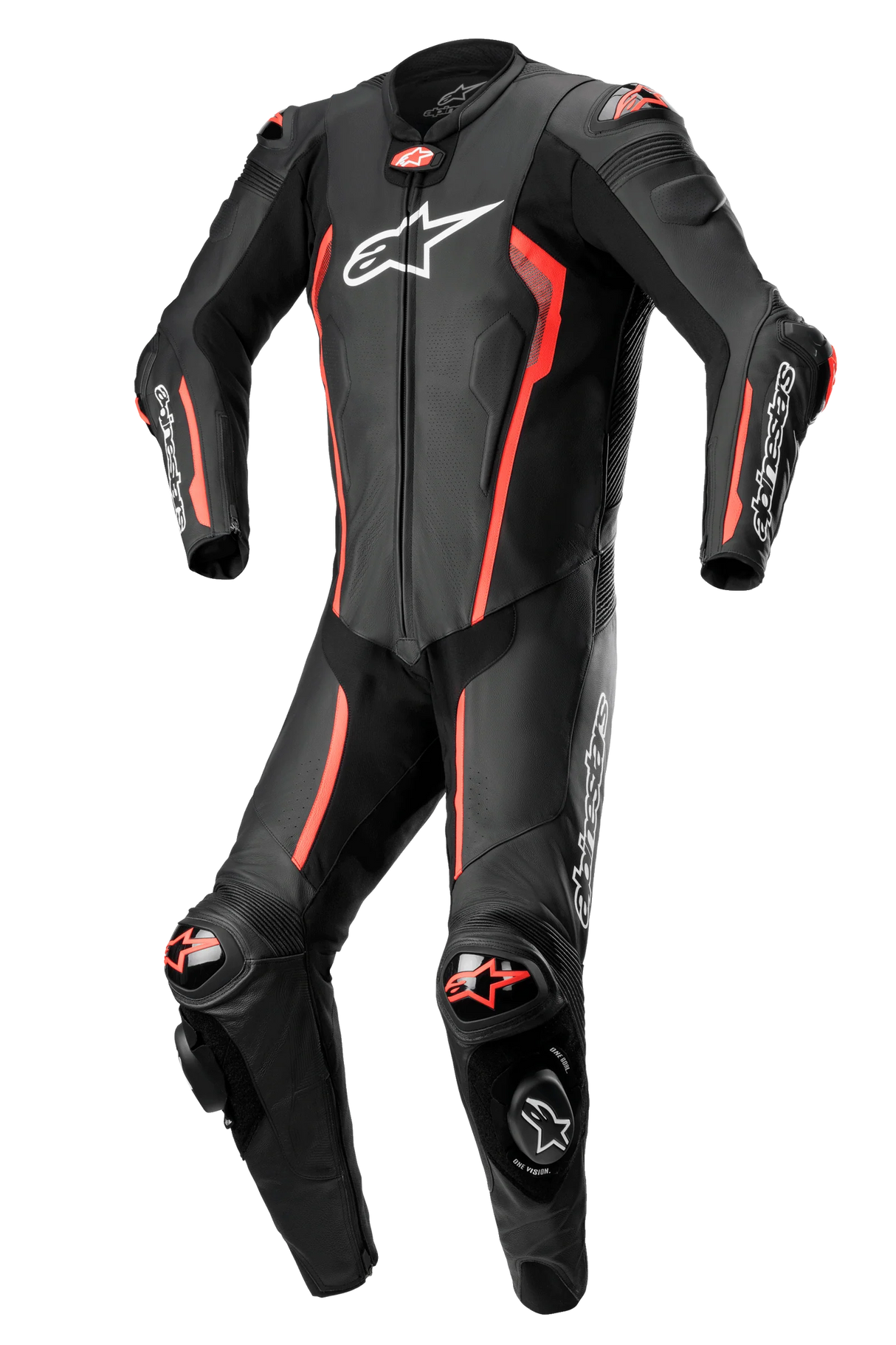 Missile V2 1-Piece Leather Suit - Black Red Fluo