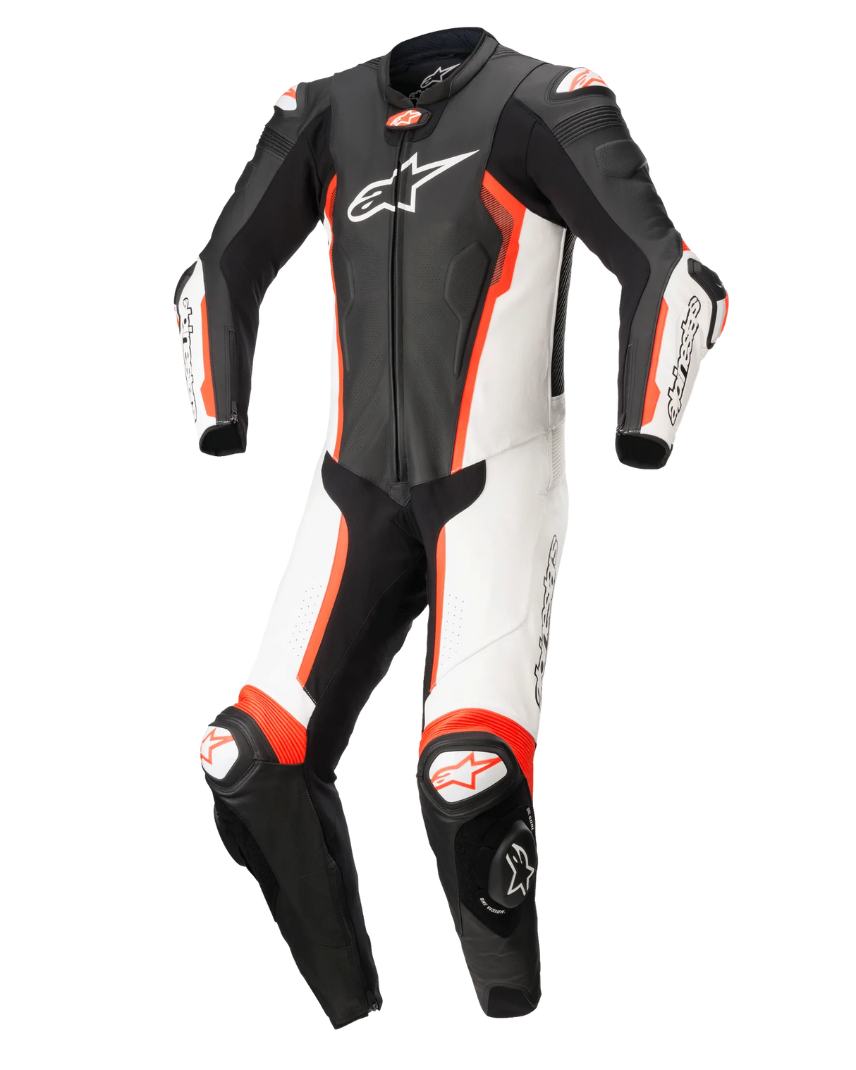 Missile V2 1-Piece Leather Suit - Black White Red Fluo