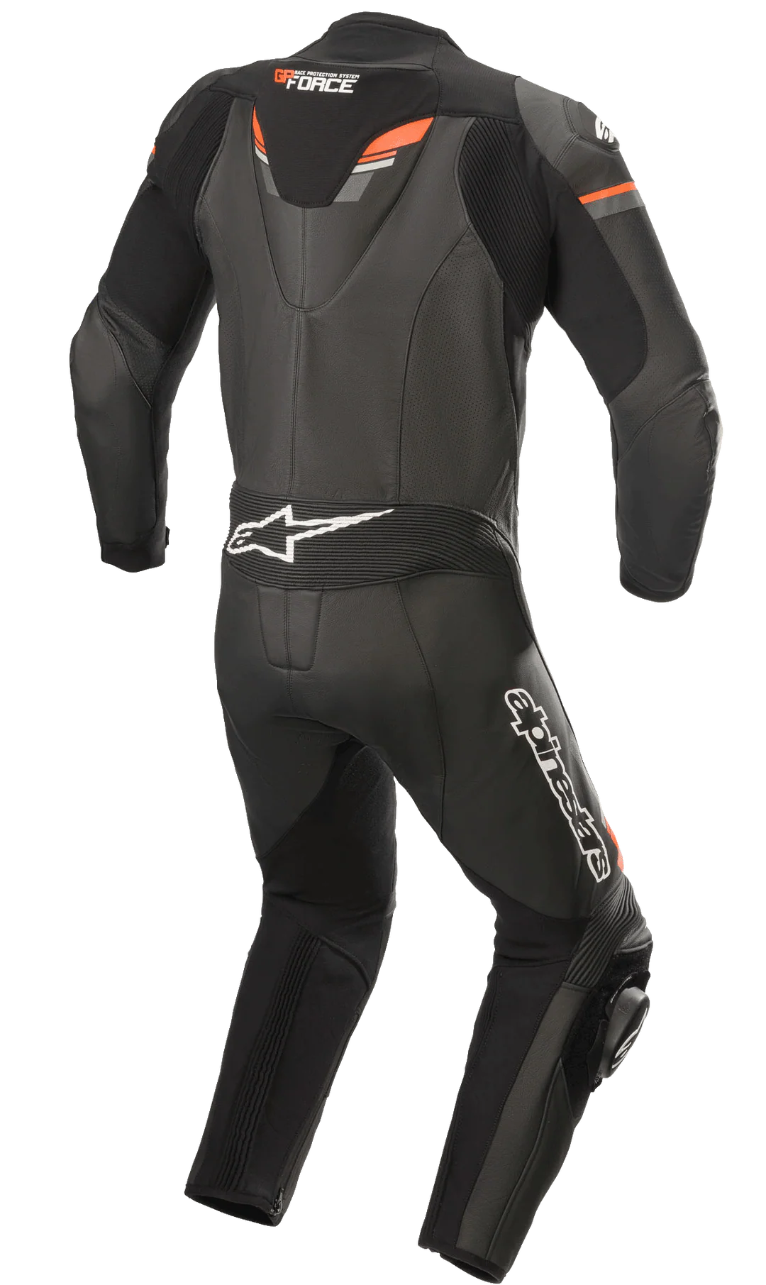 GP Force Chaser Leather 1-Piece Suit - Black Red Fluo
