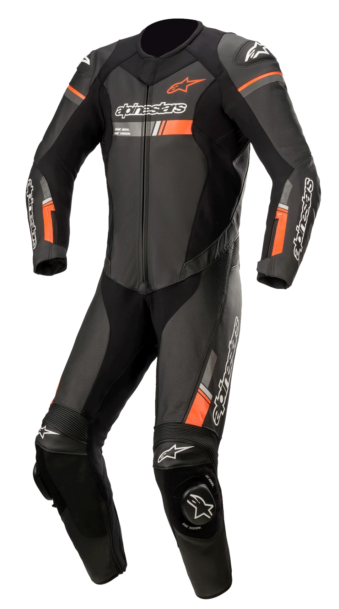 GP Force Chaser Leather 1-Piece Suit - Black Red Fluo