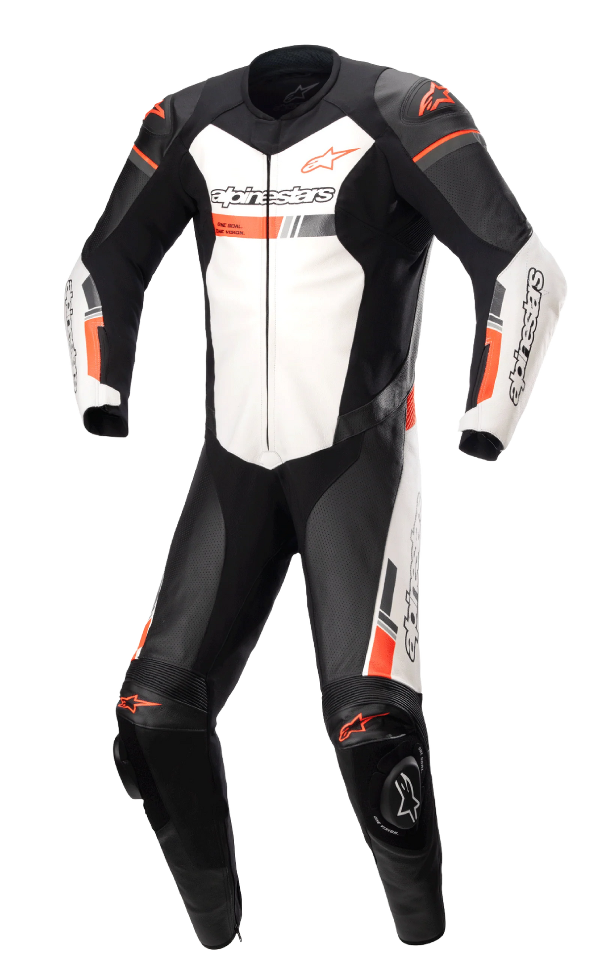 GP Force Chaser Leather 1-Piece Suit - Black White Red Fluo