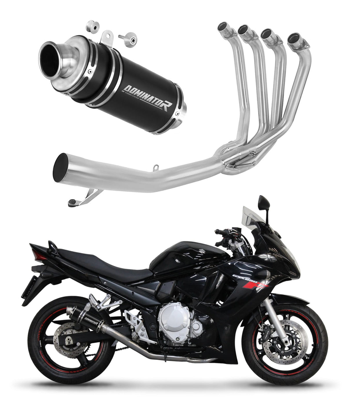 Suzuki GSXF 650 2007 - 2016 Full Exhaust System Collector Silencer GP1 BLACK + dB killer 20 m.