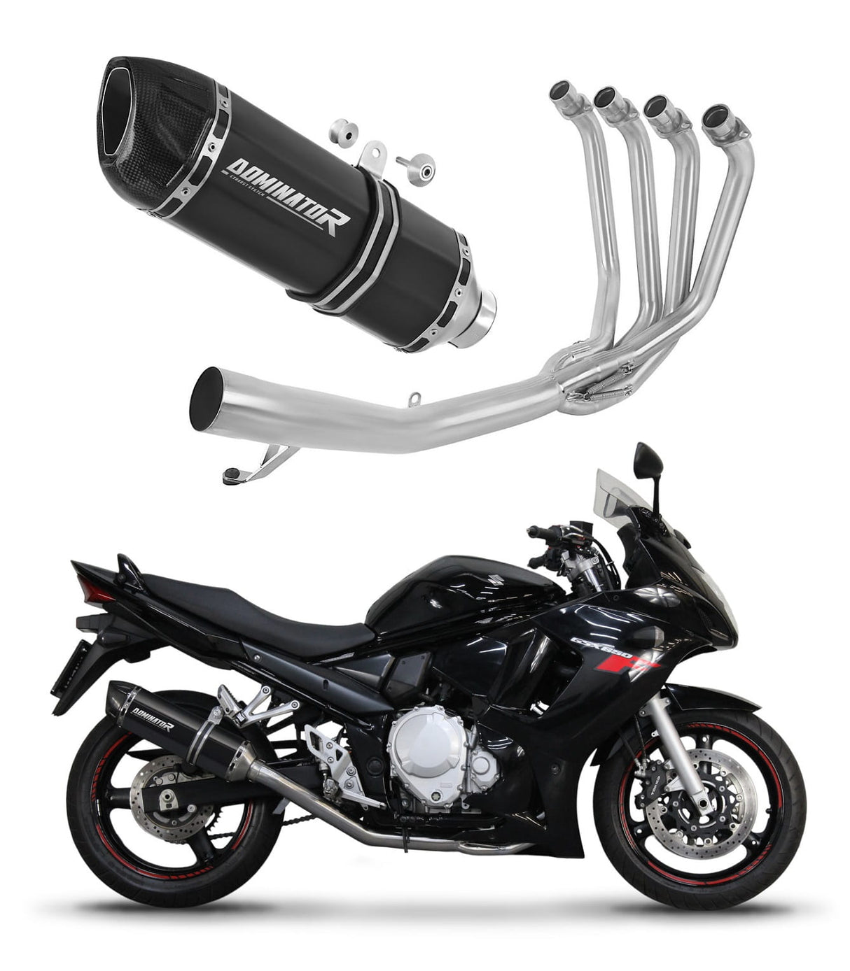 Suzuki GSXF 650 2007 - 2016 Full Exhaust System Collector Silencer HP1 BLACK + dB killer 20 m.