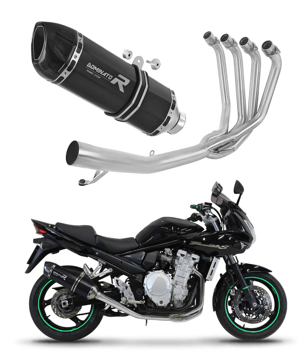 Suzuki GSF 650 BANDIT N / S 2007 - 2016 Full Exhaust System Collector Silencer HP1 BLACK + dB killer medium 20 m.