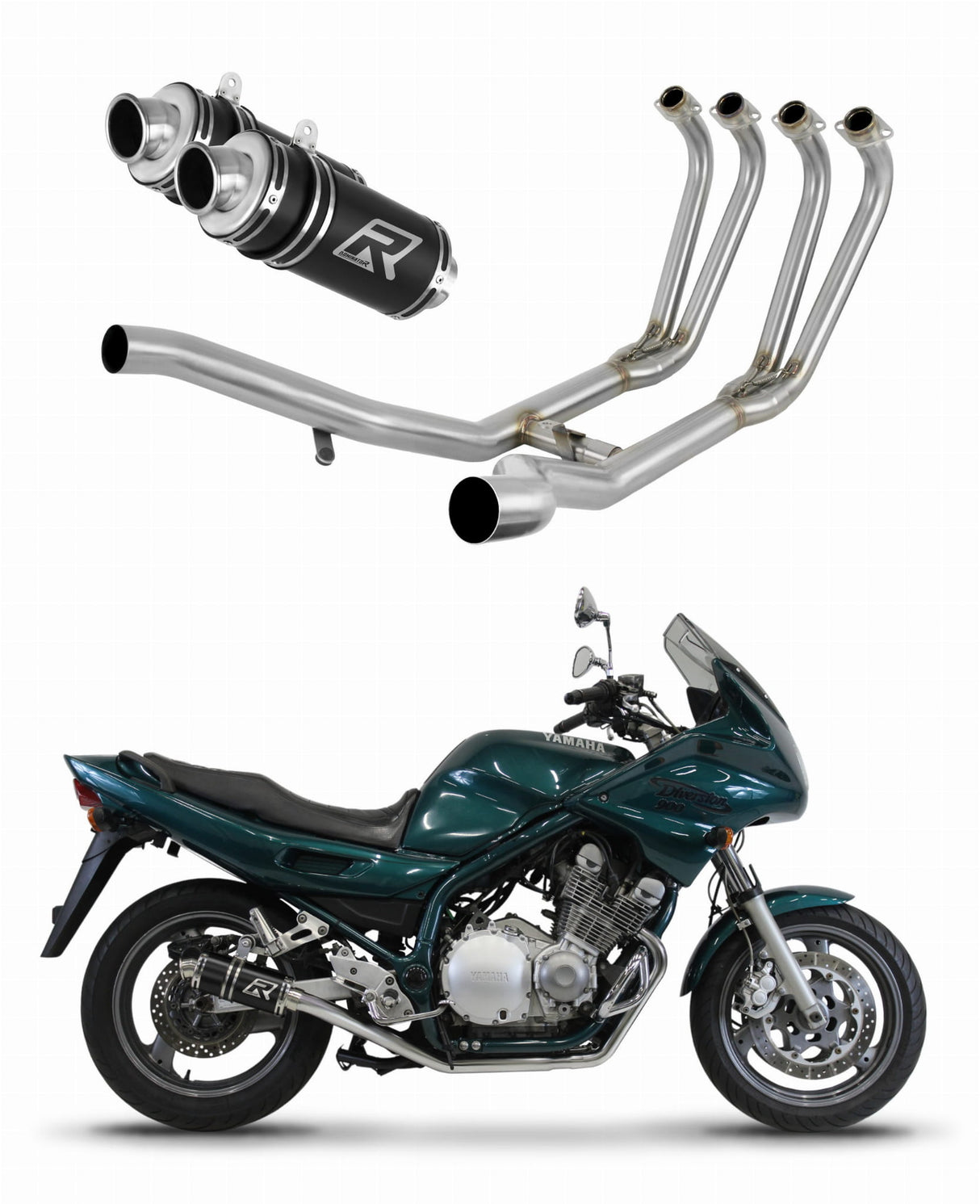 Yamaha XJ 900 Diversion 1994 - 2003 Full Exhaust System Collector Silencer GP1 BLACK + dB killer 19 m.