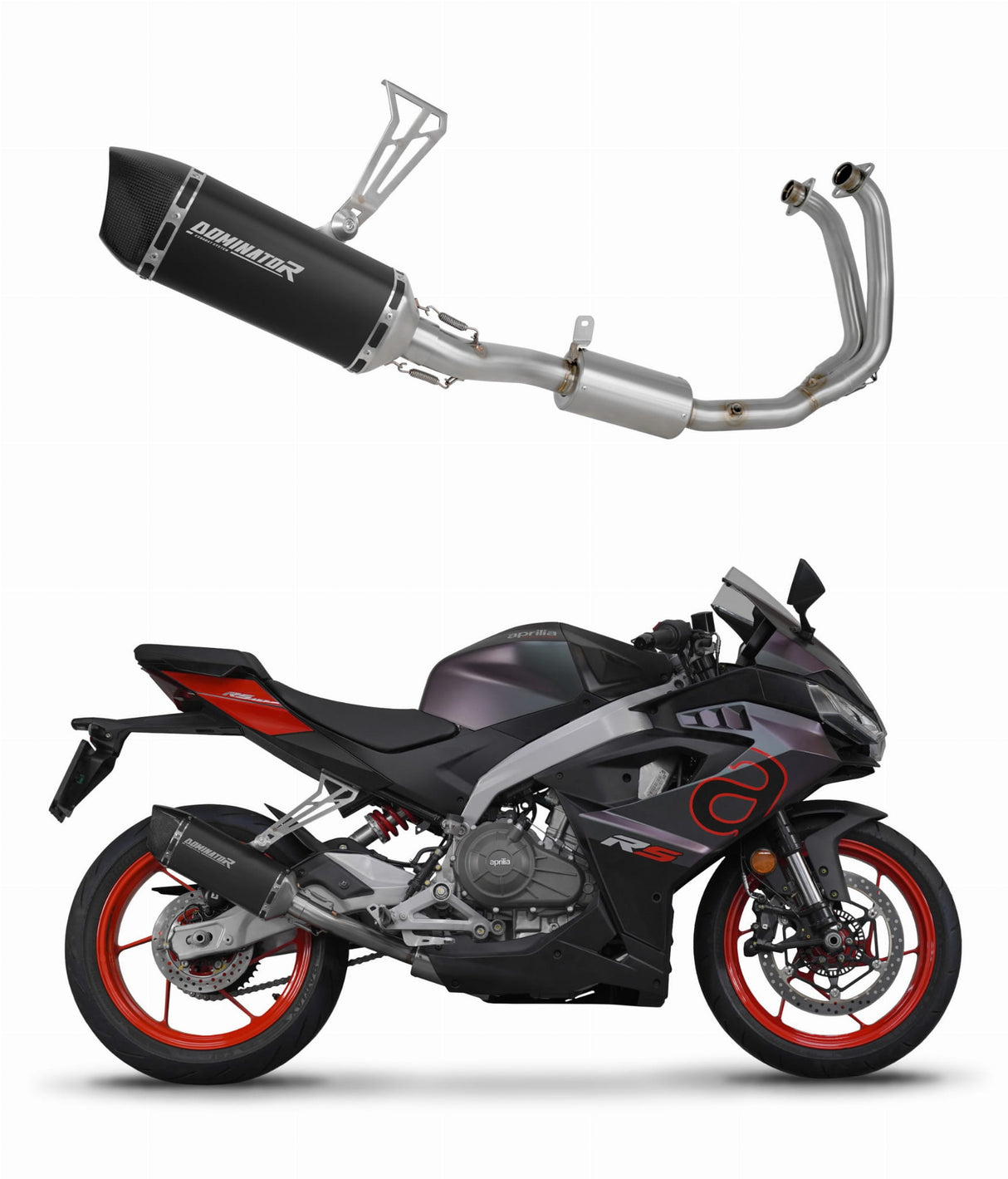 Aprilia RS 457 2024 Full Exhaust System Collector Silencer HP6 BLACK + dB killer 20 m.