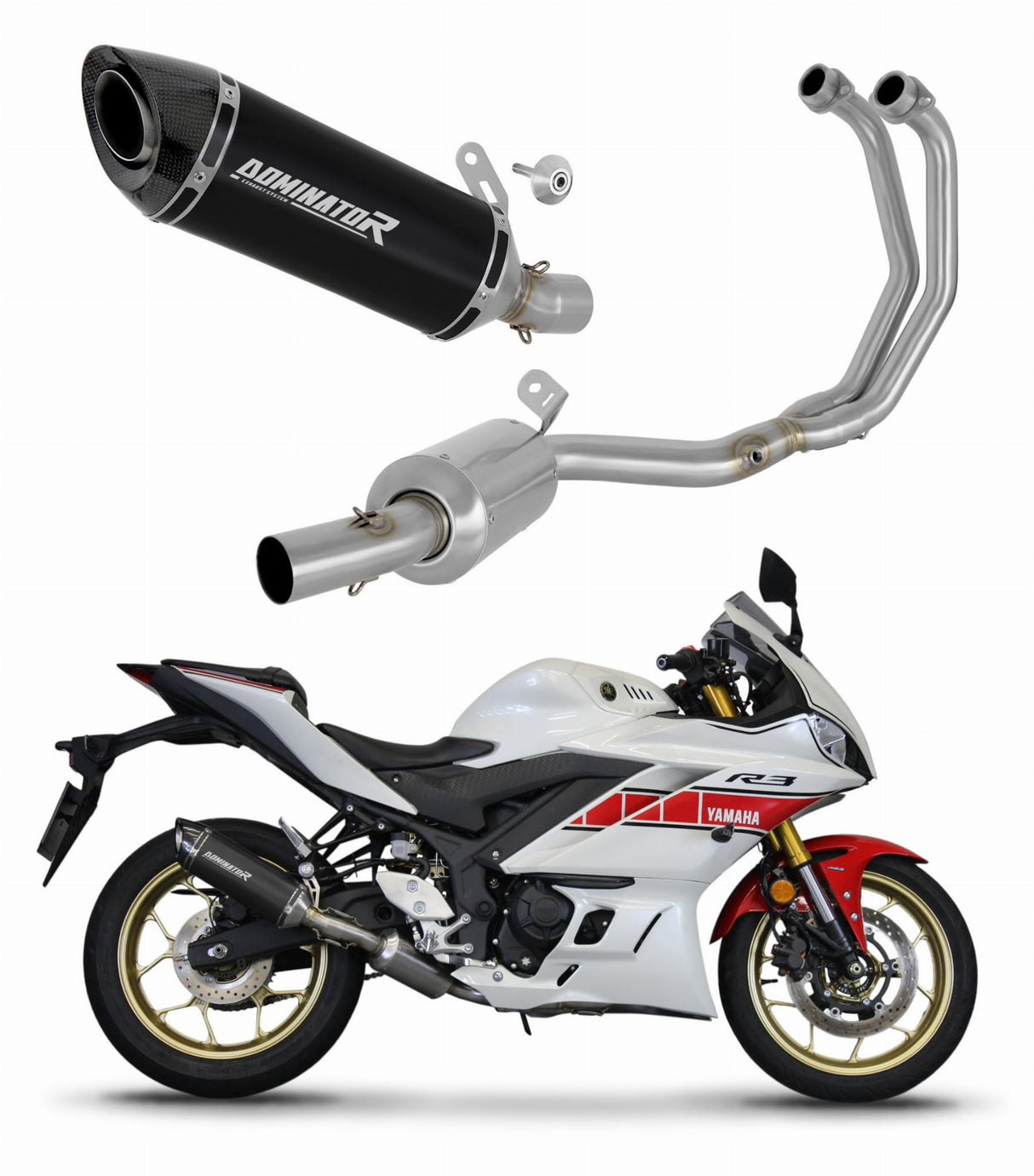 Yamaha YZF-R3 2019 - 2024 Full Exhaust System Collector Silencer HP8 BLACK + dB killer medium 20 m.