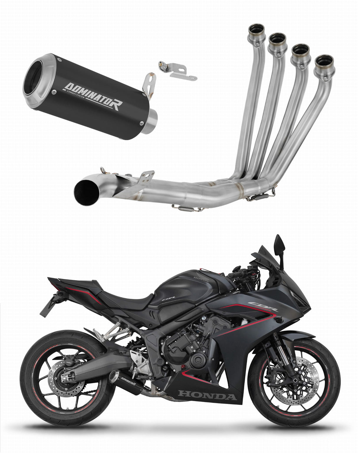 Honda CB 650 R / E-Clutch 2024 - 2025 Full Exhaust System Collector Silencer GP BLACK + dB killer 20 m.