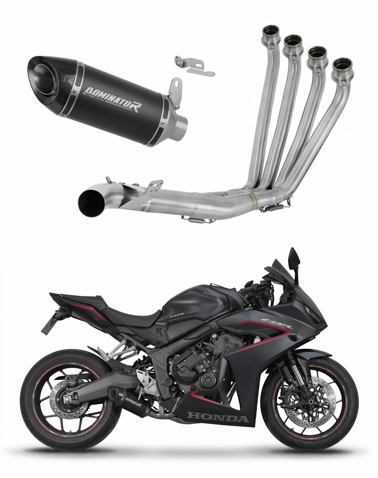 Honda CB 650 R / E-Clutch 2024 - 2025 Full Exhaust System Collector Silencer HP8 BLACK + dB killer 20 m.