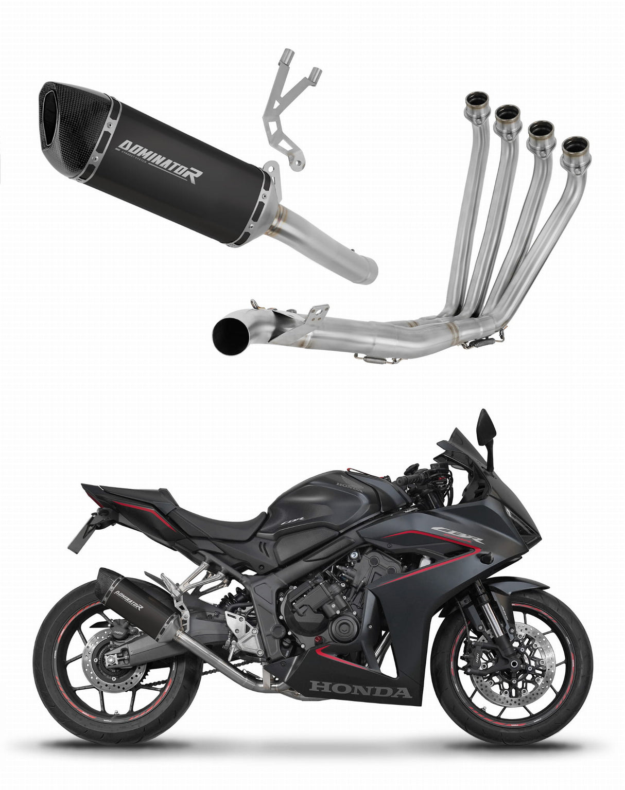 Honda CB 650 R / E-Clutch 2024 - 2025 Full Exhaust System Collector Silencer HP6 BLACK + dB killer 20 m.