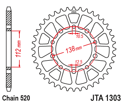 Rear aluminium RACE sprocket JTA1303BLK-42