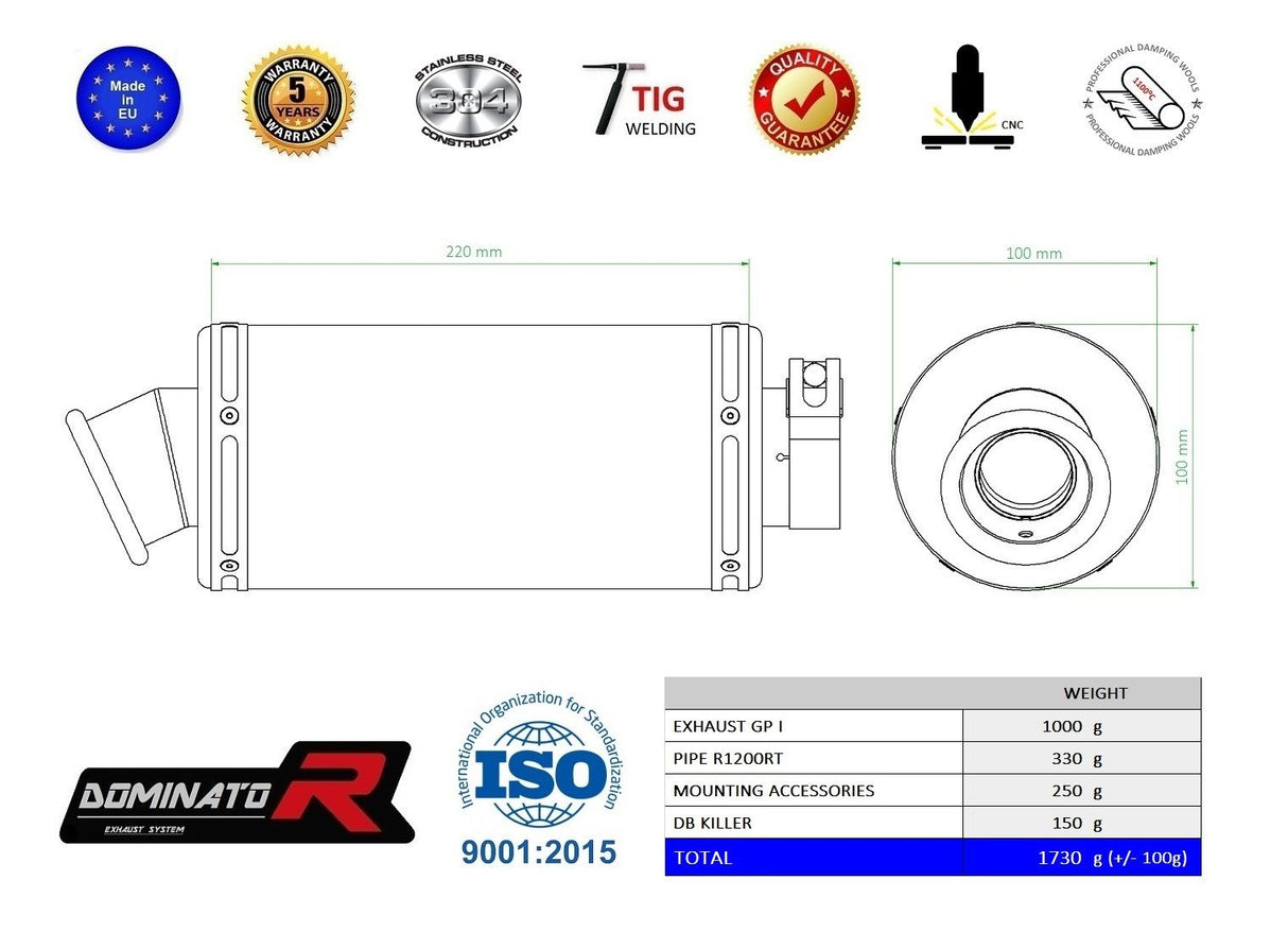 Dominator Exhaust Silencer R1200RT 2010-2013
