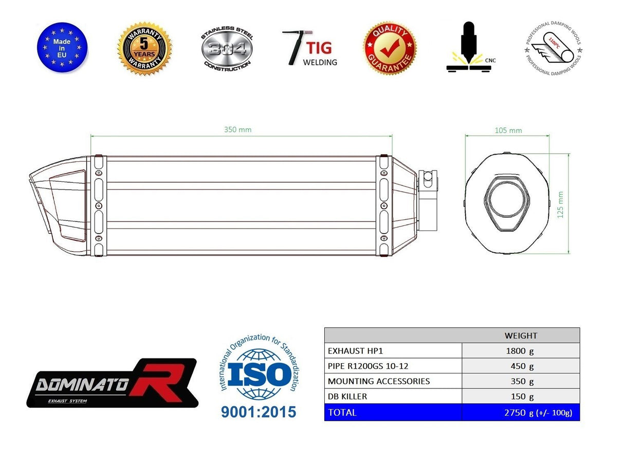 Dominator Exhaust Silencer R1200GS 2010 - 2012