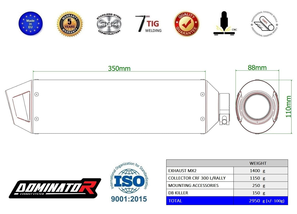 Dominator FULL Exhaust System Honda CRF 300L/ RALLY 2021 - 2023