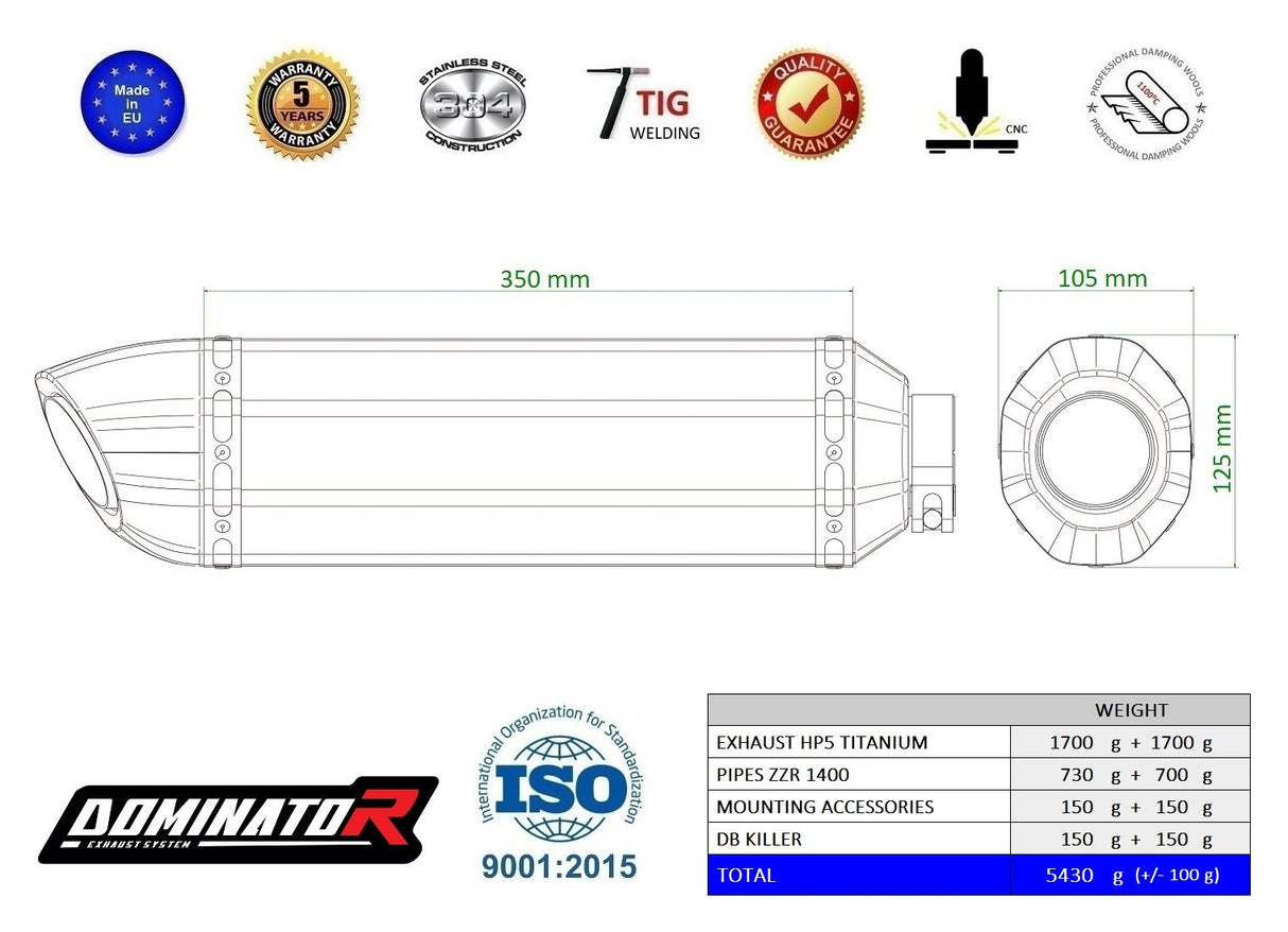 Dominator Exhaust Silencer Kawasaki ZZR 1400 2012 - 2023