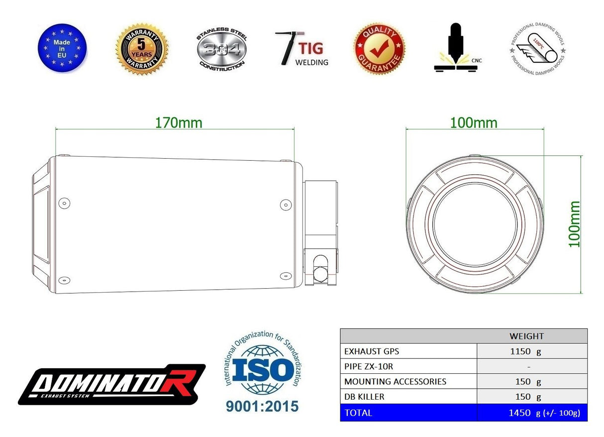 Dominator Exhaust Silencer ZX10R 2016-2020