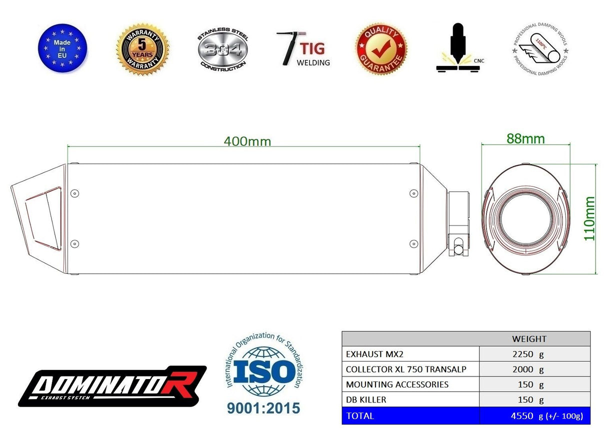 Dominator FULL Exhaust System Honda Transalp XL 750 2023 - 2024