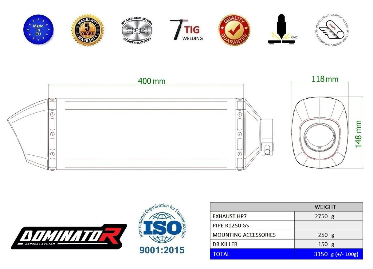 Dominator EU Homologated Exhaust Silencer R1250GS / Adventure 2018-2023