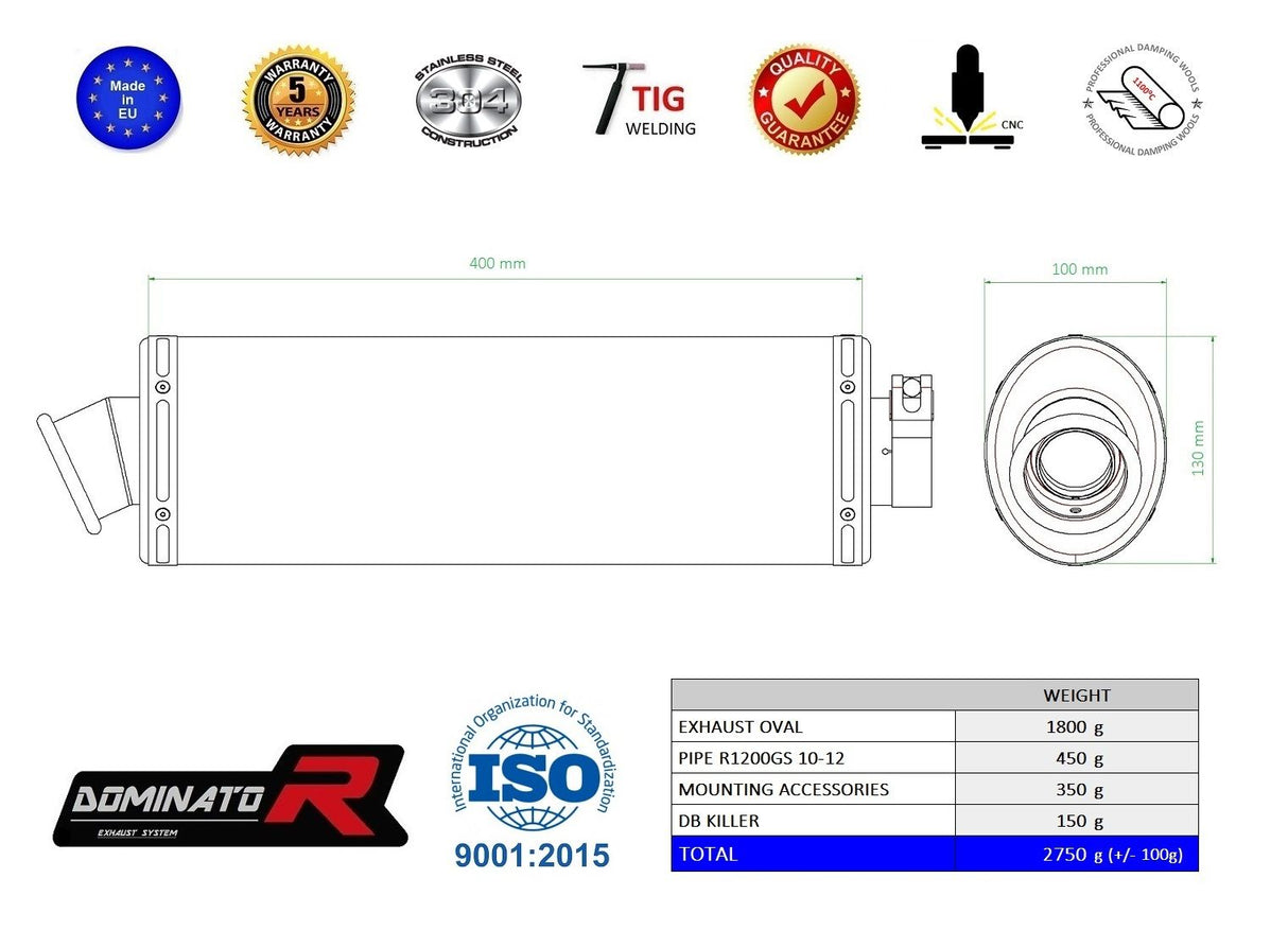 Dominator Exhaust Silencer R1200GS 2010 - 2012
