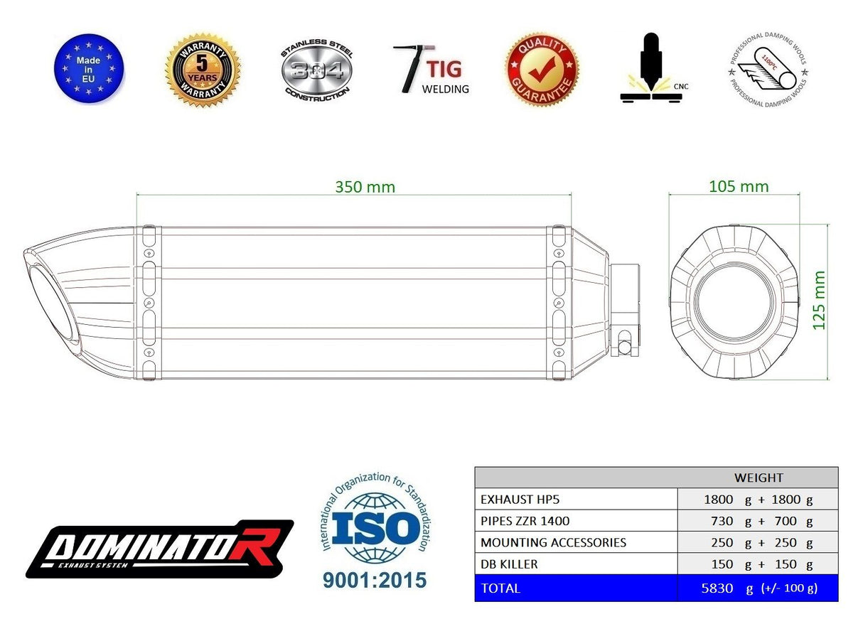 Dominator Exhaust Silencer Kawasaki ZZR 1400 2012 - 2023