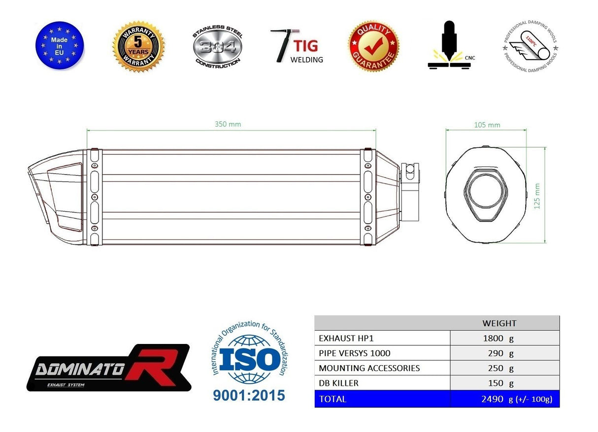 Dominator EU Homologated Exhaust Silencer Kawasaki Versys 1000 2019 - 2023