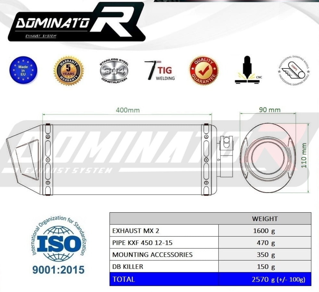 Dominator Exhaust Silencer Kawasaki KXF 450 2012 - 2018