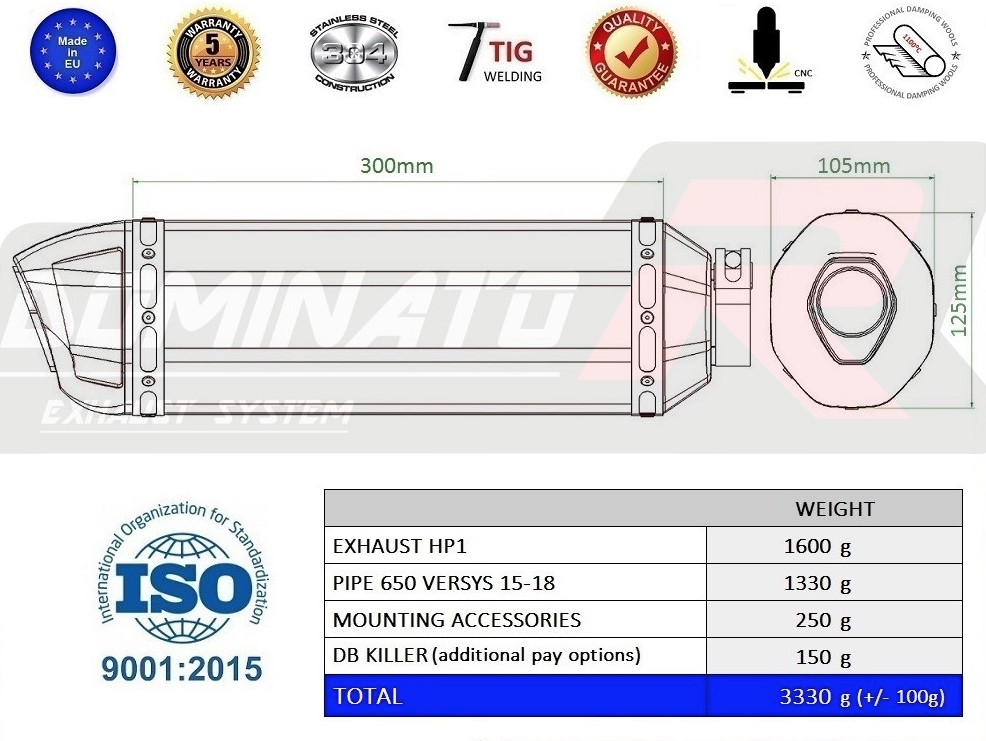 Dominator FULL Exhaust System Kawasaki 650 Versys 2015 - 2020