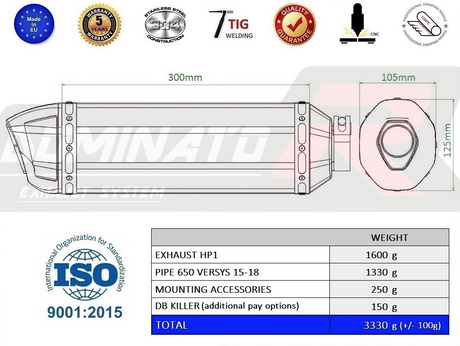 Dominator FULL Exhaust System Kawasaki 650 Versys 2015 - 2020