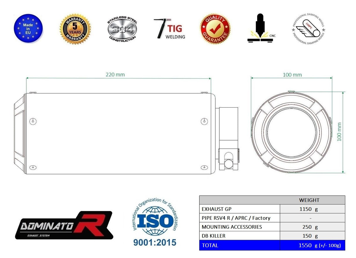 Dominator Exhaust Silencer RSV4 R / APRC / FACTORY 2011-2015