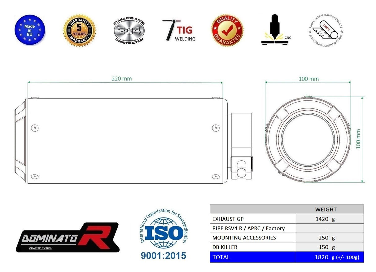 Dominator Exhaust Silencer RSV4 R / APRC / FACTORY 2011-2015