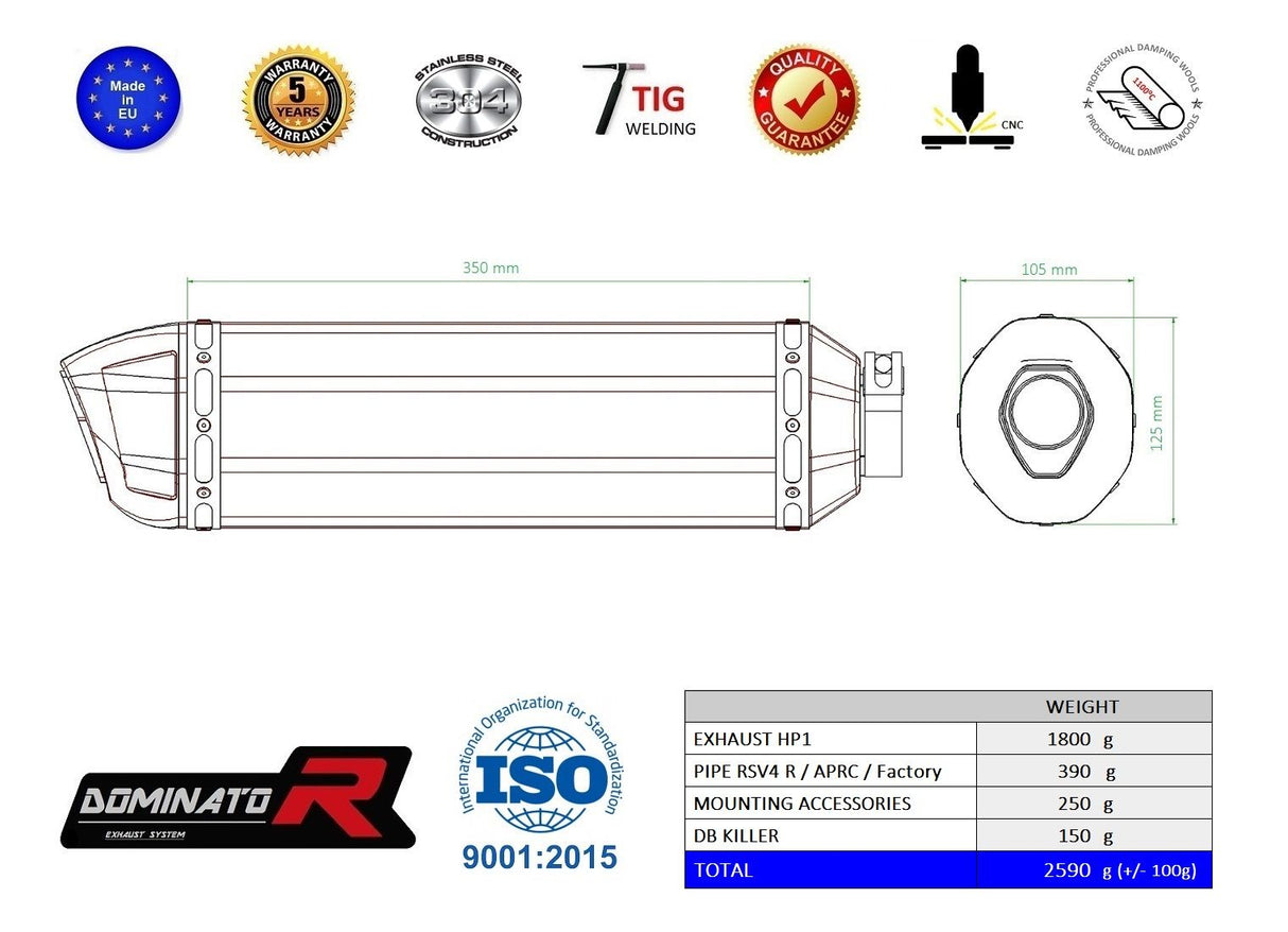 Dominator Exhaust Silencer RSV4 R / APRC / FACTORY 2011-2015