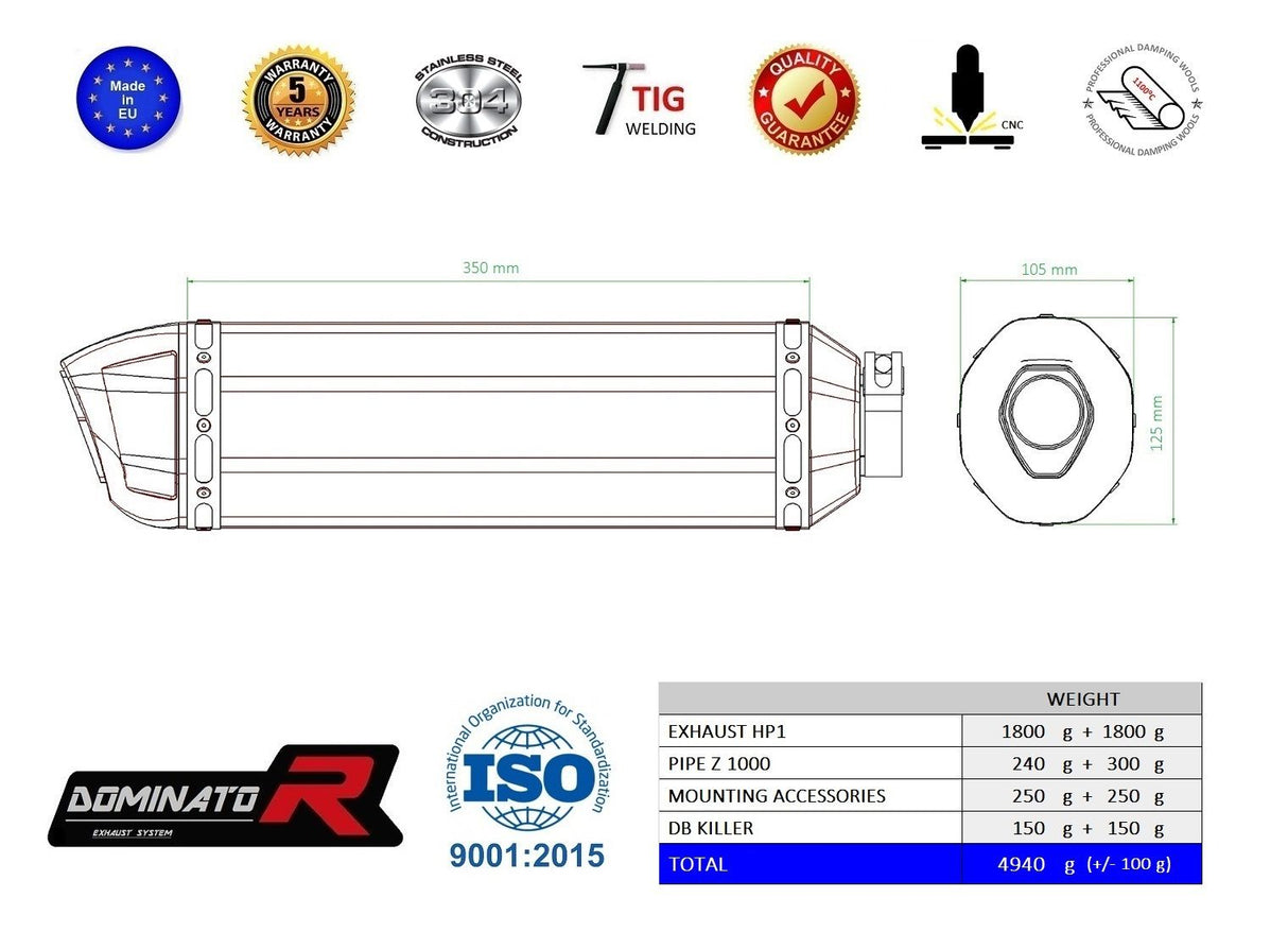 Dominator EU Homologated Exhaust Silencer Z1000 2014-2016